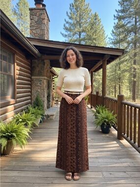 Vintage 90s AN Amérique du Nord Brown Floral Maxi Skirt High Waist Lined Med